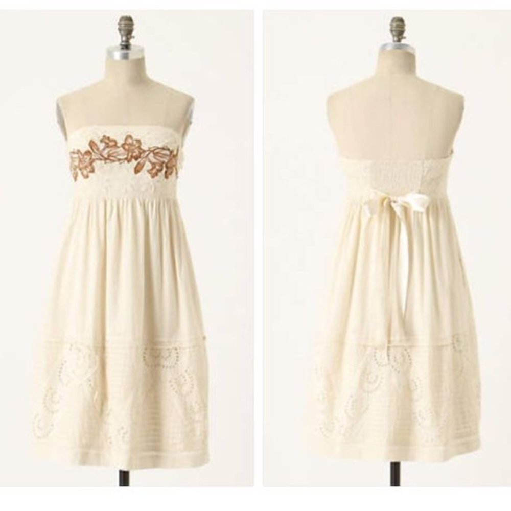 Anthropologie Embroidered Strapless Freesia Dress NEW 6